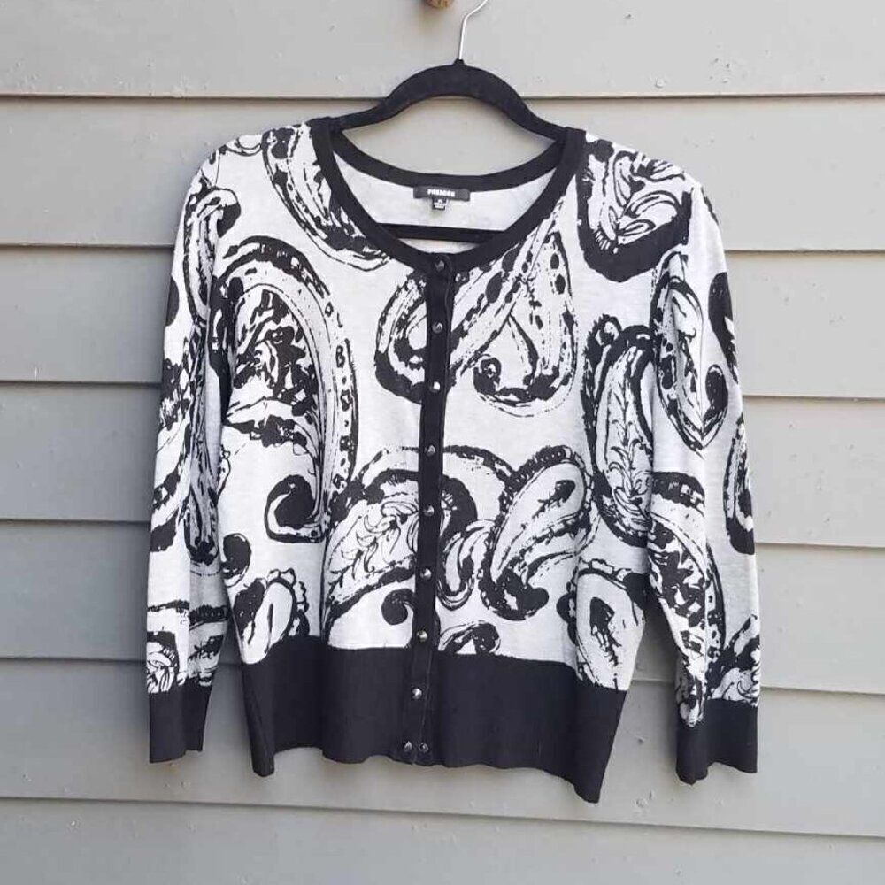 Premise Black Gray Paisley Cardigan size XL